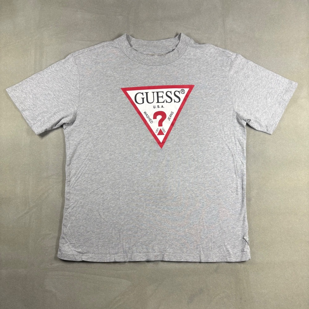 Guess Jeans Mens Heather Gray Triangle Logo T-Shirt Medium MTRI00004